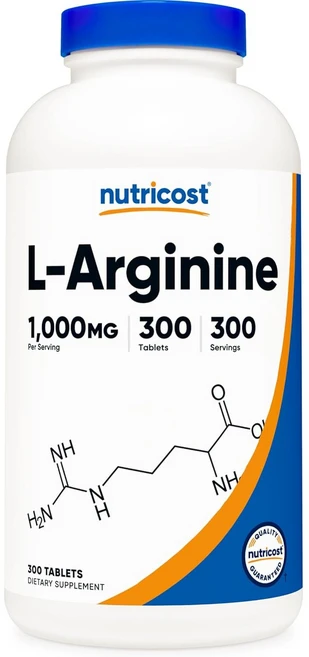 Nutricost L-Arginine 뉴트리코스트 L 아르기닌 1000mg 300타블렛 3팩, 300정, 3개 - 쿠팡