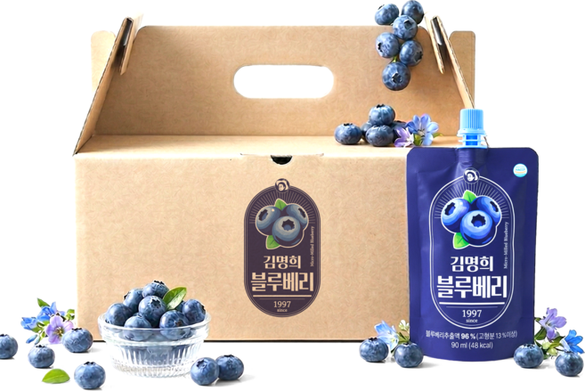 진짜 블루베리즙 껍질째 갈아만든 김명희 블루베리즙 주스 답례품 선물, 30팩, 90ml