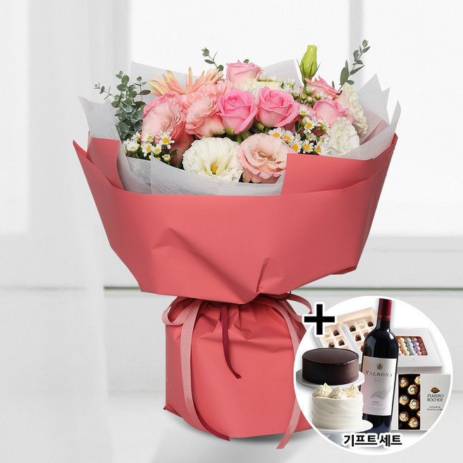 꽃다발 선물 기념일 GIFT 세트상품 (핑크장미 b-0064) 케이크 빼빼로 샴페인 초콜릿 사탕 전국당일배송 생일 생신, + 빼빼로, 일반