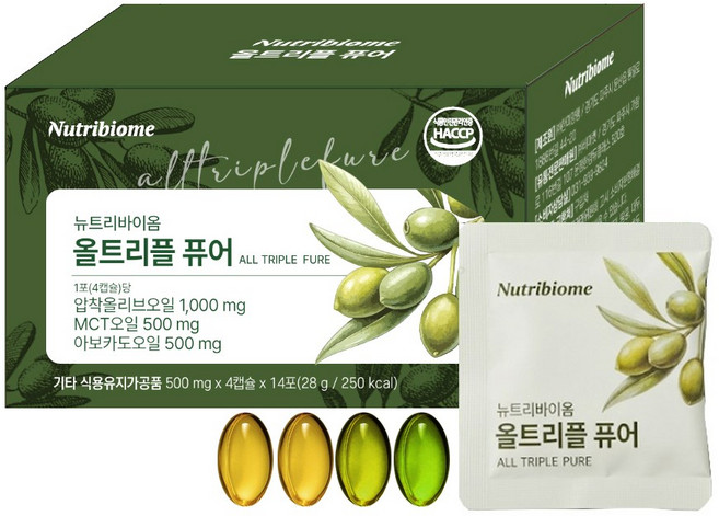 뉴트리바이옴 뉴바옴 올트리플 퓨어 올리브오일 엑스트라버진 스페인산 MCT오일 아보카도오일, 1개, 14회분
