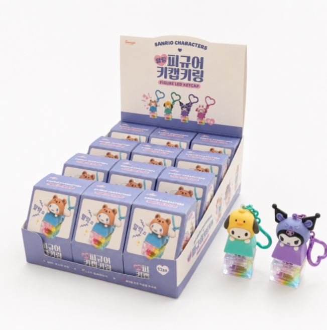 산리오 빼꼼 피규어 LED 키캡키링 한박스, 12개, 랜덤