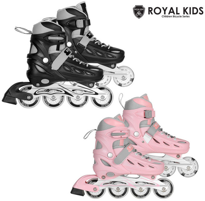 LED바퀴 인라인스케이트(유아동) 통풍우수 사이즈조절 롤러블레이드, 시크블랙 S(180~205mm)