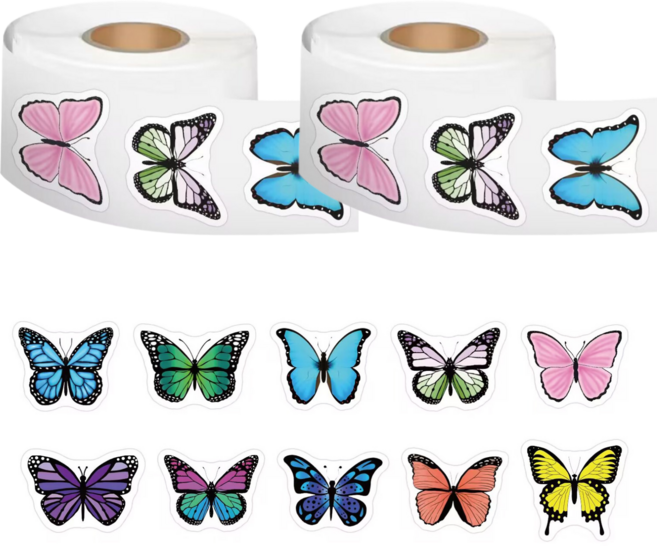 500매입 10색상 나비 롤 스티커, 2세트, 10색상(S682) 500개입
