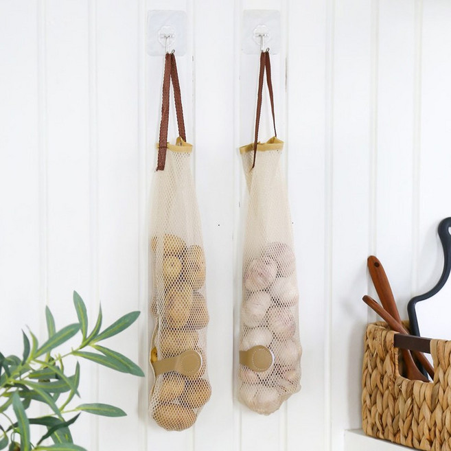 오코로 깔끔 마늘 양파 야채 보관망, 베이지, 2개