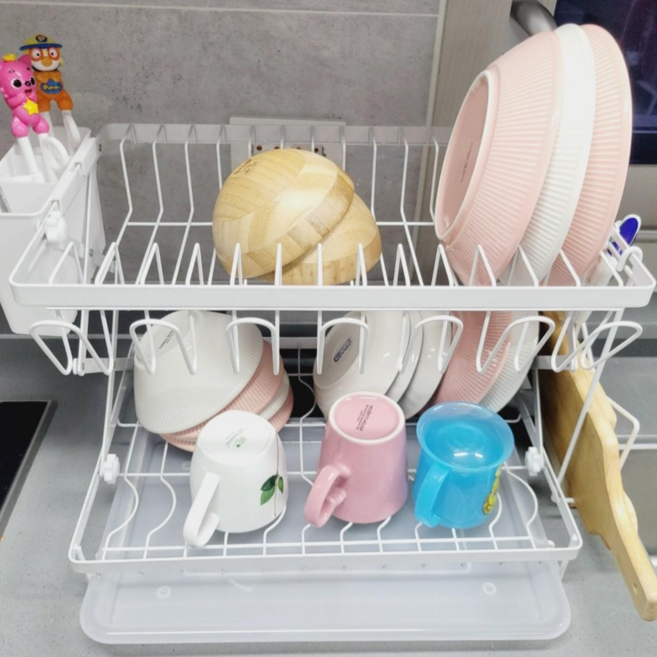 마이또바기 접이식 식기건조대 2단, 화이트