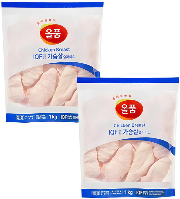 올품 IQF 닭가슴살 슬라이스 1kg x 2봉, 2개