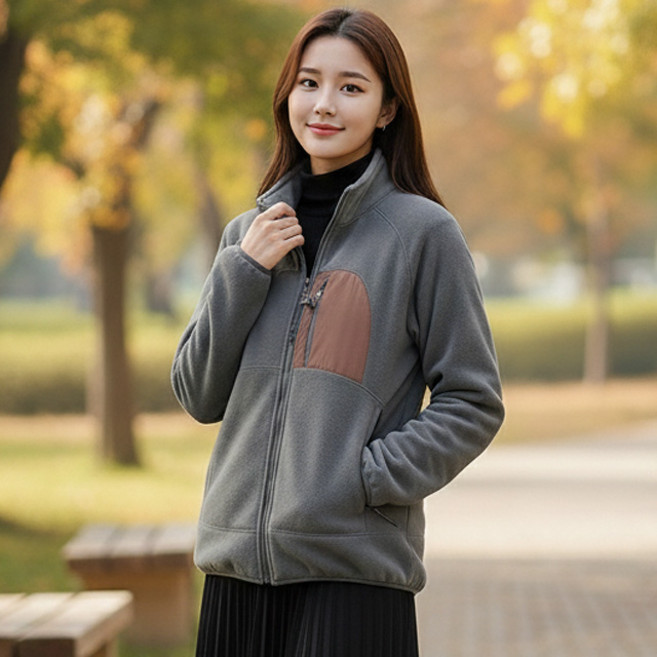 스토리원 WM-FWOT039 여성 플리스 투톤 집업 자켓