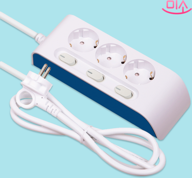 국산 현대 개별차단 절전형 콘센트 멀티탭 3구, 5m, 1개, 화이트