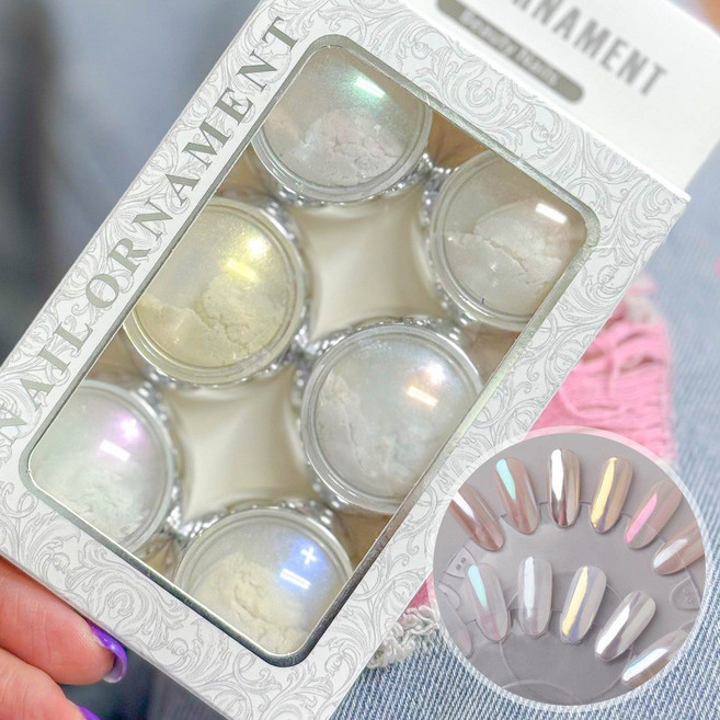 네일스토어 윤광 미러 네일파우더 6종 세트 진주 머메이드, 1개, 1.윤광 6종 /T027