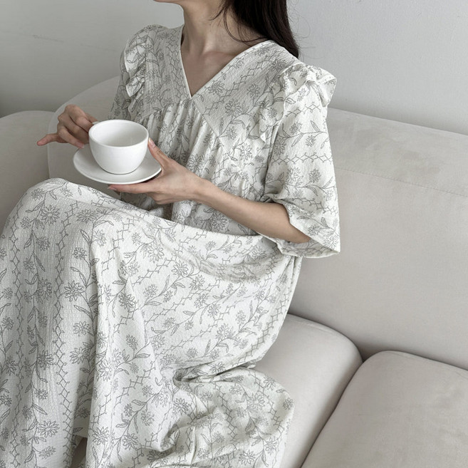 55-88까지~!! 사이즈굿 나염 반팔 잠옷 원피스 파자마 빅사이즈