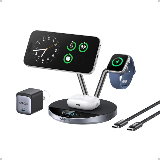 Anker PRIME 無線充電座 顯示螢幕充電器組, B25X7黑色, 1個