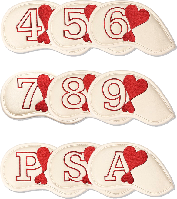 골프 아이언커버 자석 여성 화이트 가죽 세트 골프채 커버 드라이버 웨지 우드 카바 9개 1 세트 마이티, 혼합색상