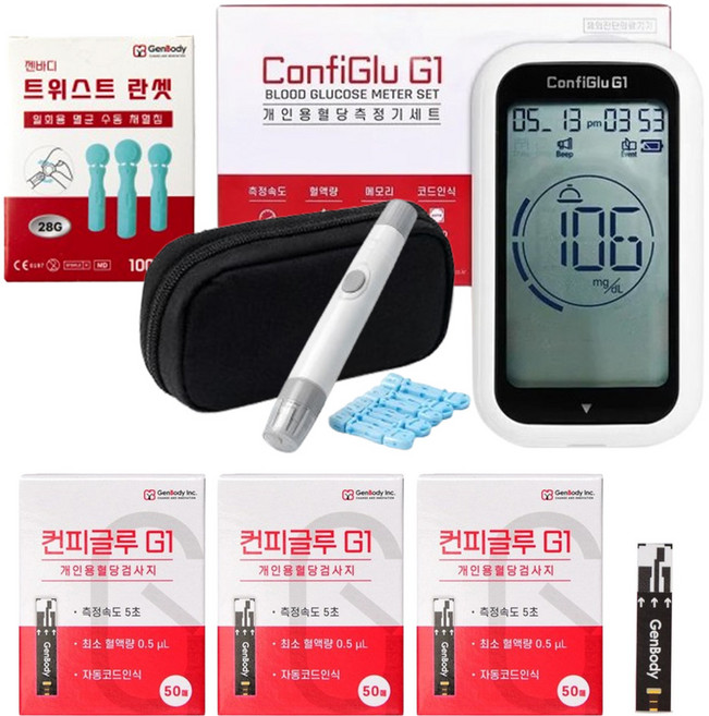 컨피글루G1 혈당측정기 1개+혈당시험지 150매(50매*3개)+란셋칩 100개, 1세트, BGMGS001