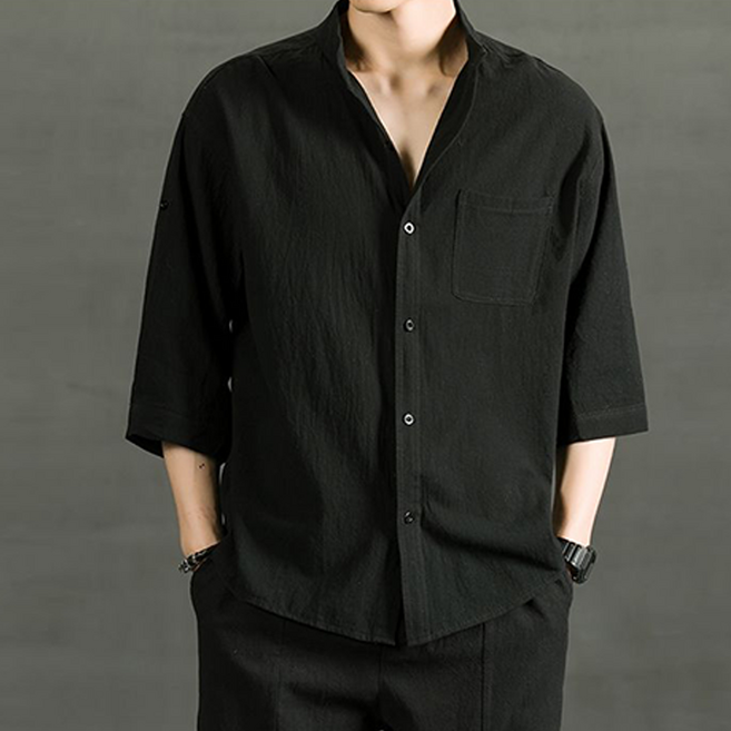 besteffie 티셔츠 남성 여름 카라넥 무지 린넨반팔티 소매롤업 편한 캐주얼 빅사이즈 7부소매 반팔티셔츠 C58