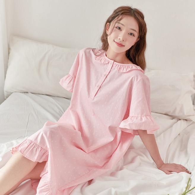 안파 푸우 스윗드림 여성용 반팔 원피스 투피스 파자마 세트 집들이 선물 ANPA27
