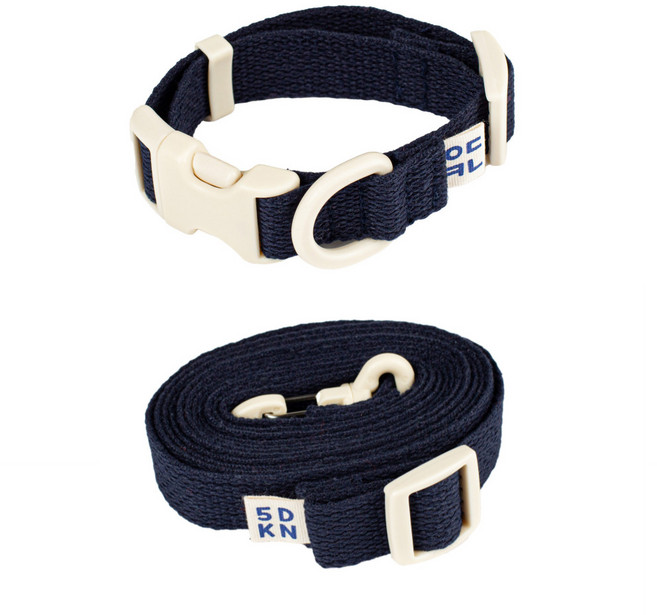 구름솜 강아지 목줄 + 리드줄 산책용품 세트 콜마이네임, 네이비, 1개