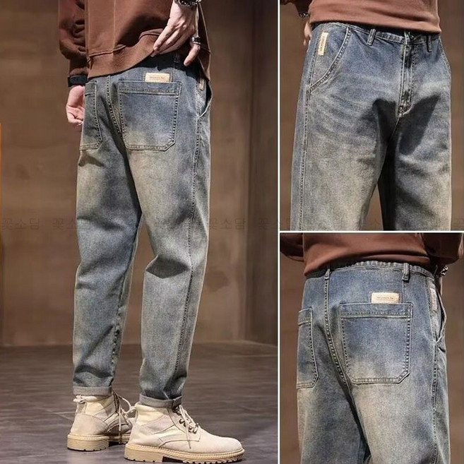 꽃소담 남성 봄가을 샌드워시 배기핏 밴딩 청바지 약스판 데님 팬츠 데일리룩 HXY26A65