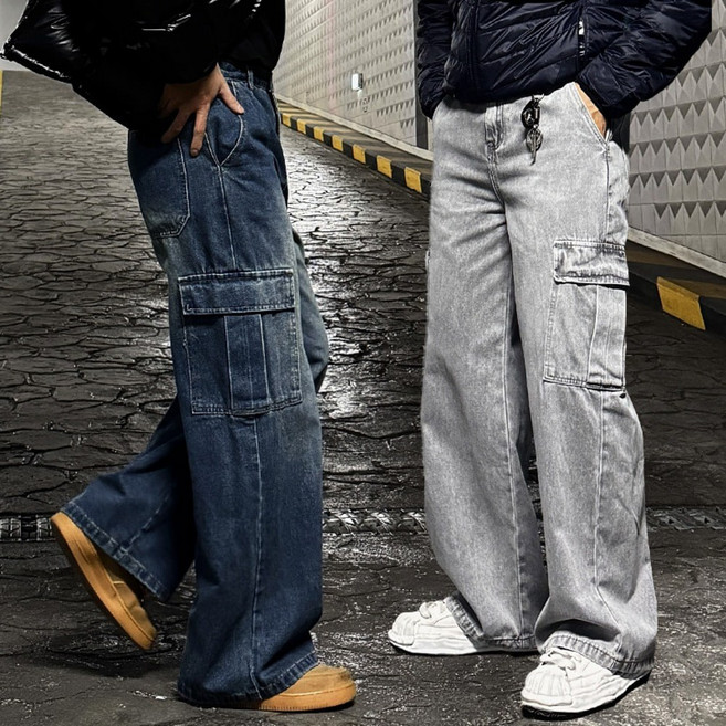[기장선택]터닝 남자 숏&롱 히든밴딩 카고 와이드 데님 청바지 팬츠