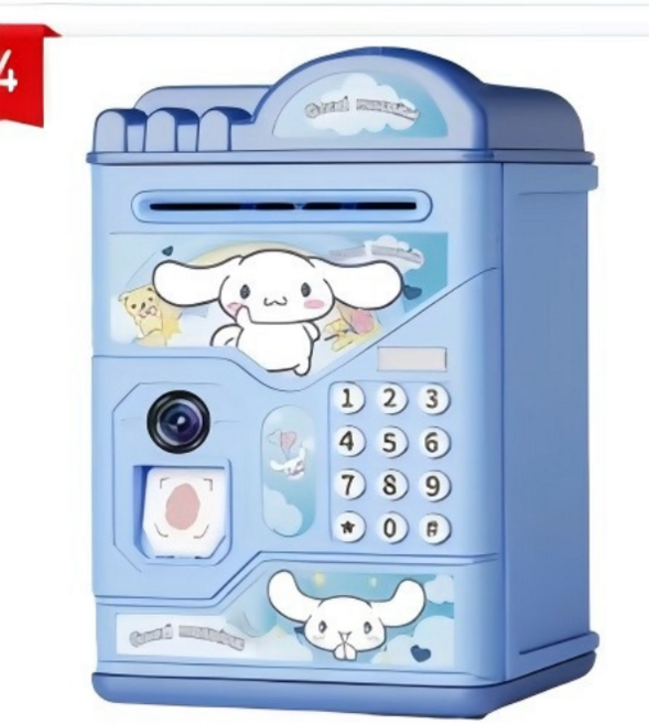 저금통 초등 여자 생일선물 ATM형 지문인식 시나모롤 쿠로미 마이멜로디, 1개, 시나모롤(라이트블루)