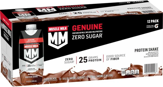 머슬밀크 제뉴인 제로슈가 25g 프로틴 쉐이크 초콜릿맛 Muscle Milk Genuine Protein, 12개, 330ml - 쿠팡
