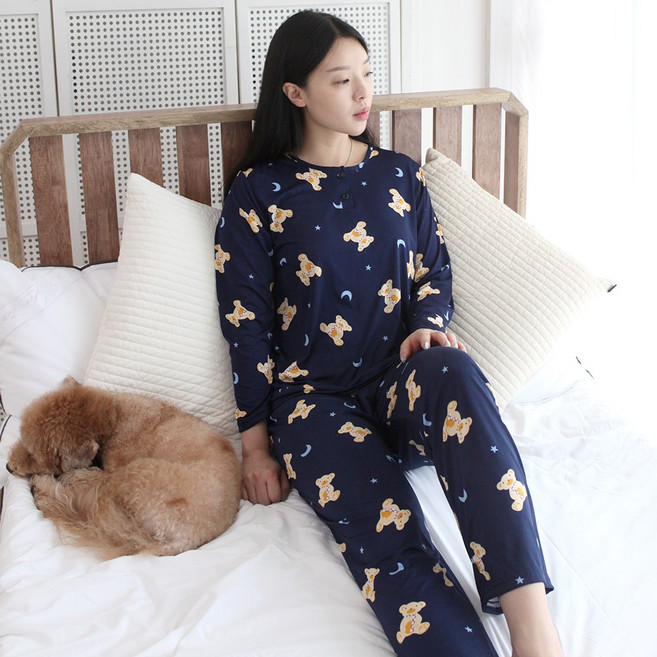 캐릭터 긴팔 잠옷 세트 남성 여성 파자마 커플 빅사이즈 상하의 홈웨어 세트