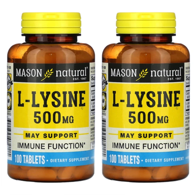 1+1 Mason Natural L-라이신 500mg 100정 칼슘 아미노산 글루텐프리, 2개 - 쿠팡