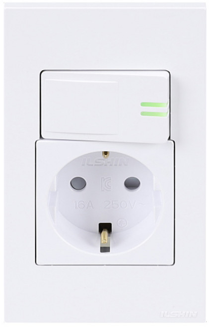 국산 스위치부 매입 콘센트 1구 전기 차단 일체형 스위치 접지형 220V 배선 벽면 매립 야광 버튼 둥근형, 1개