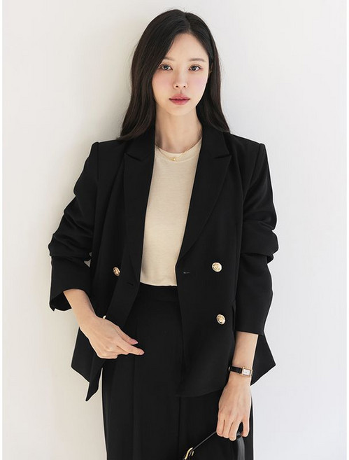 시크라인(~XXL까지) 레이카 카라 골드 더블버튼 자켓 봄 가을 오피스룩 하객룩 데이트룩 모임룩 미시룩 빅사이즈