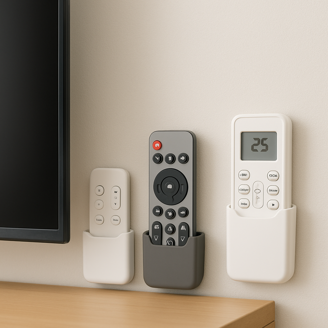 무타공 리모컨 거치대 벽걸이 부착형 리모콘 정리함 에어컨 TV 선풍기용 부착식 홀더, 3개, 화이트