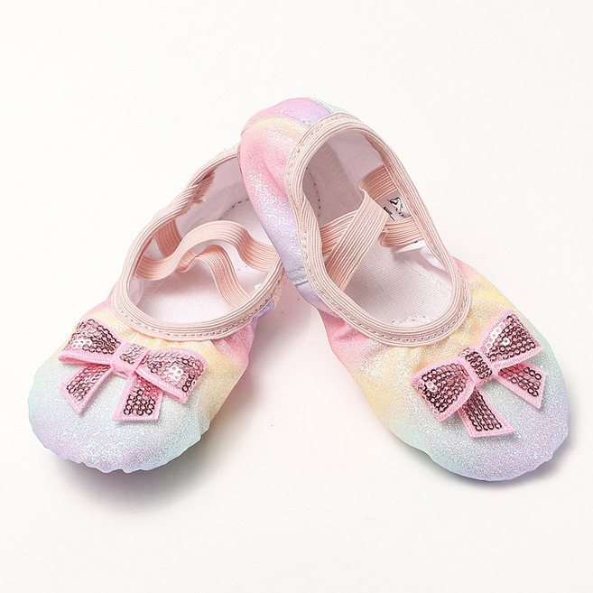 여아용 레인보우 펄 스팽클 리본 발레슈즈(파우치포함)