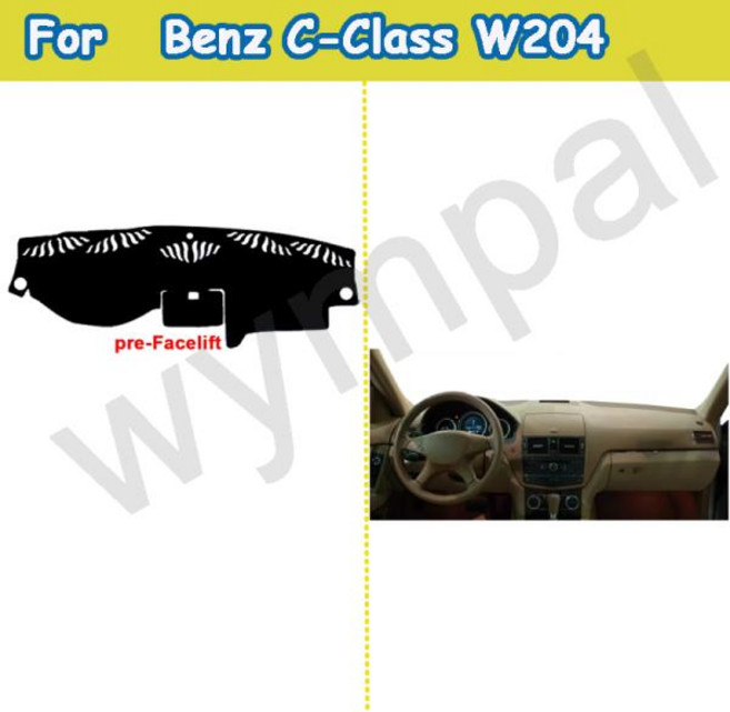 대시 보드 커버 메르세데스-벤츠 C클래스 W204 2008-2014 좌핸들용 차량 대시보드 대시매트 카펫 케이프 C-Klasse C180 C200 C220 C250 C300, left hand drive, 1)black