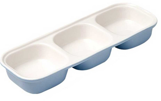 에디슨 도자기 3구 플레이트 이유식 식기 접시 (흡착식판별매) 색상 택1 어린이집 유치원 밥그릇볼, 3구 블루 EC2483, 1개