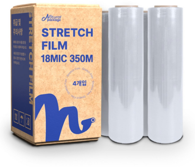 내츄럴패키지 스트레치필름 18mic 500mm 350m 공업용랩 포장랩 국내공장제조, 4개입