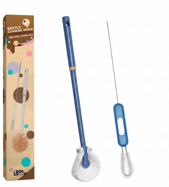 완벽세척 에이다온 실리콘 병솔 텀블러세척솔, 1세트, 블루