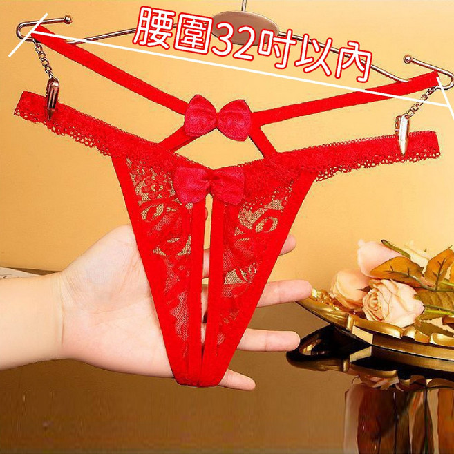 性感蕾絲開檔女丁字褲 免脫情趣內褲 透氣舒適 日系歐美風T褲, 紅色