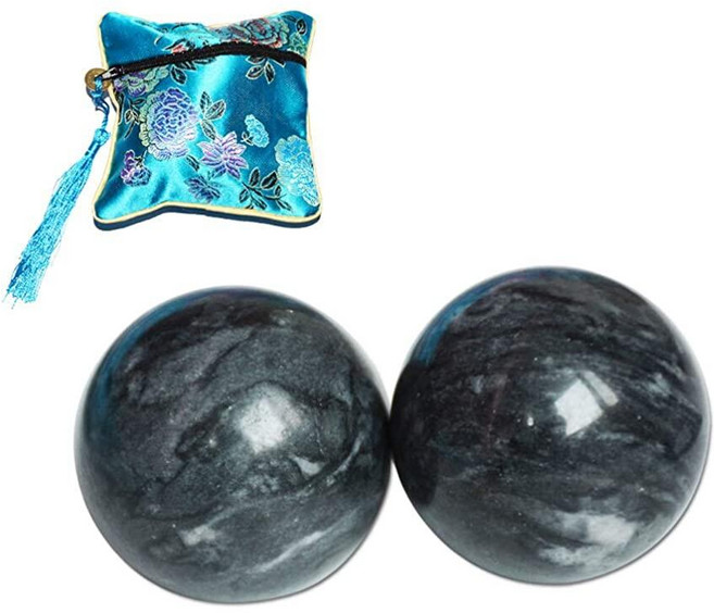 OHAYA 중국 대리석 3.5cm1.35인치 핸드볼 블랙 그레이 운동 스트레스 볼 보정 손 블루 백 포함 [호환], OHAYA 중국 대리석 천연 3.5cm1.35인치 핸드