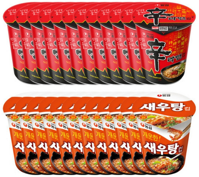 농심 신라면소컵65g 12개+새우탕소컵67g 12개, 24개