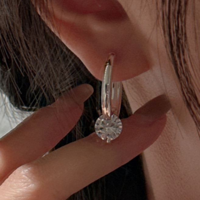 캔디플래닛 지르콘 6mm 큐빅 원터치 무니켈침 링 귀걸이