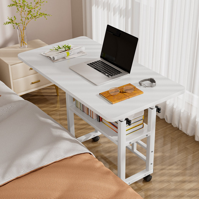 높이조절 이동식 2단 사이드테이블 쇼파테이블 보조테이블 쇼파사이드테이블 소파테이블 미니테이블 티테이블 커피테이블 이동식침대테이블 간이테이블, 화이트