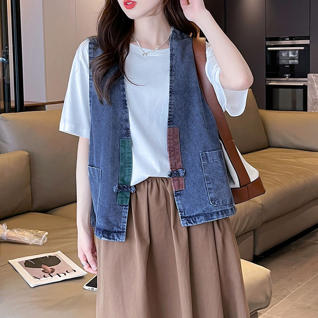 여성용 빅사이즈 오버핏 데님 베스트 청자켓 청조끼