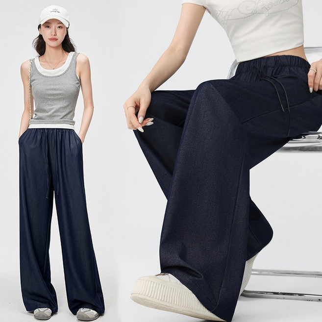 스토리원 WM-SSBT073 여성 인디고 릴렉스 데님 와이드 팬츠