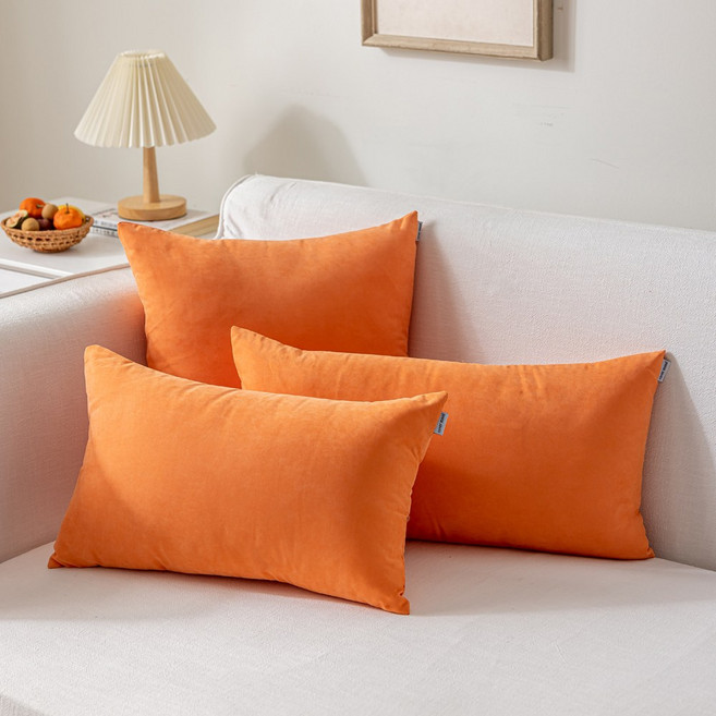 [생활방수] 커버무드 옥스포드 소파 쿠션 + 솜 포함, 오렌지