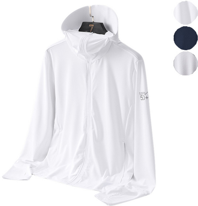 Sevenmoon UPF50+아이스 래쉬가드 맨 여름 자외선차단 남녀 슬림 야상낚시 래시가드 코트, 화이트