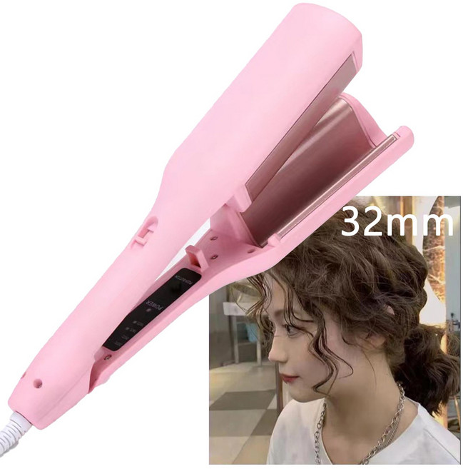 휴대용 물결펌고데기 32mm 멀티 스타일링 고데기 4단계 온도조절 음이온 헤어 케어 웨이브, 핑크