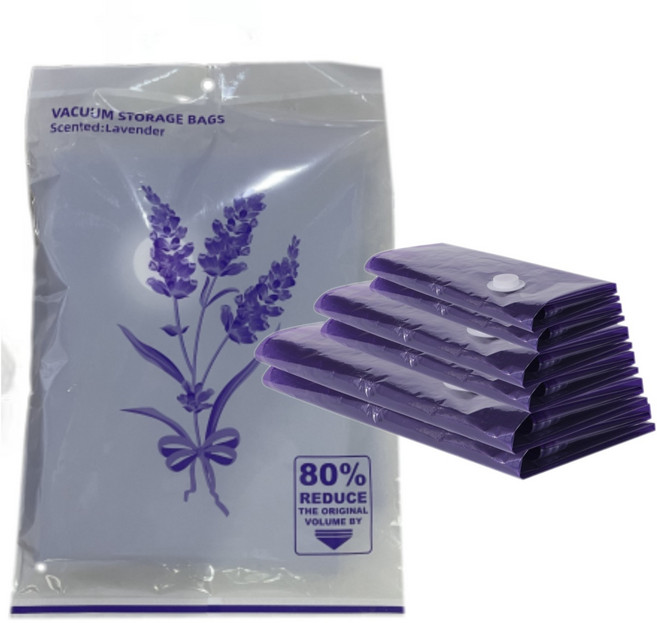 내부 진공 보관 가방 라벤더 향 절약 의류 이불 담요 침구 정리함 6 팩, 01 1PC M(50X70cm), 01 보라색