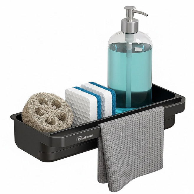 레브홈 무타공 싱크대 수세미거치대, 1개, 블랙