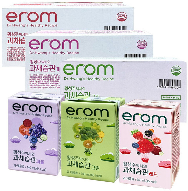 이롬 황성주 과채습관 레드+퍼플+그린 무첨가 혼합주스, 72팩, 140ml