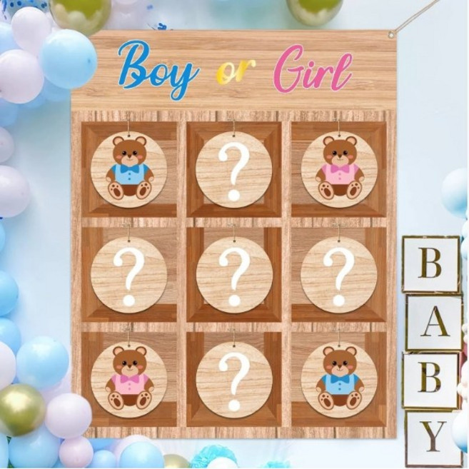 곰돌이 젠더리빌 세트 성별공개 파티 게임 베이비샤워 장식 남아 여아 소품, 1개, 빙고판