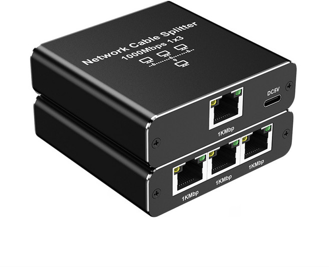 網路線RJ45分配器1分3延長轉接器, 黑色, 1個, 73mm