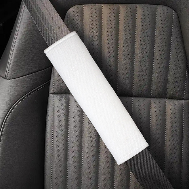 미즈코스 자동차 패브릭 안전 벨트 커버 차량 벨트 쿠션 가드, 화이트, 1개